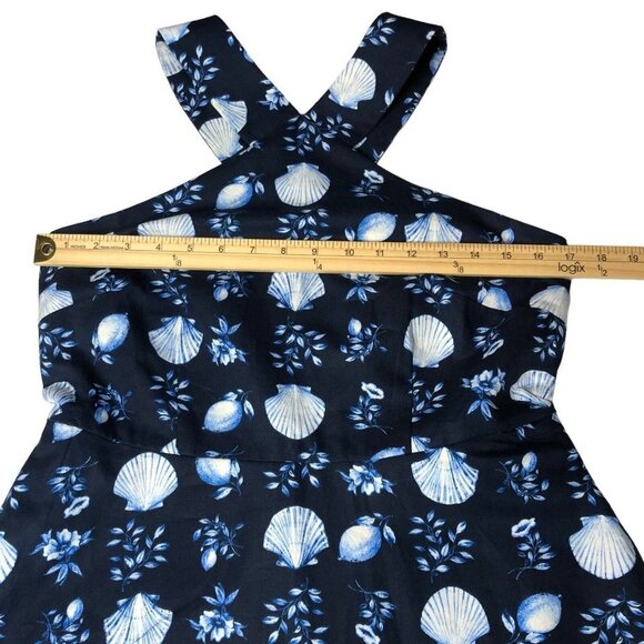 Ann Taylor NWT Navy Blue Seashell Print Halter Midi Flared Dress Linen Size 6 - Picture 7 of 12